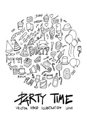 Black Line Party doodle illustration circle line sketch style eps10