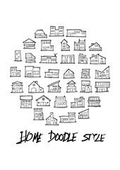 Fototapeta na wymiar Black Line House doodle illustration circle line sketch style eps10