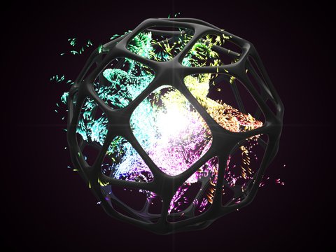 concept of energy particles into artifactial black cage. 3d illustration