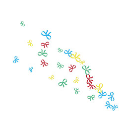 Festive Background with Colorful Bows. Cute Pattern for Postcard, Print, Banner or Poster. Small Pretty Bows For Party Decoration, Wedding, Birthday or Anniversary Invitation. Vector
