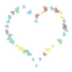 Festive Background with Colorful Bows. Cute Pattern for Postcard, Print, Banner or Poster. Small Pretty Bows For Party Decoration, Wedding, Birthday or Anniversary Invitation. Vector
