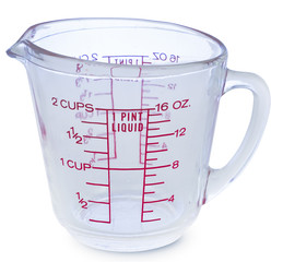 Empty measuring glass cup 1 Pint liquid on white background