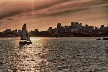  the sunrise in the bay and yacht