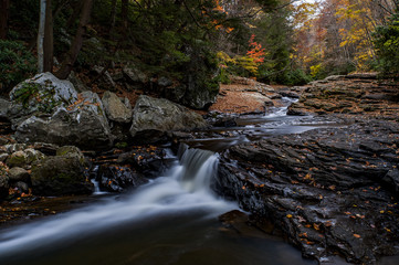 Scenic Small Roadside Waterfall in Autumn Colors - Pennsylvania