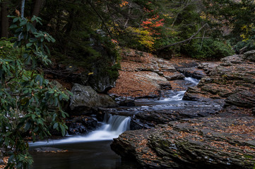 Scenic Small Roadside Waterfall in Autumn Colors - Pennsylvania