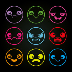 set of emoji emoticon cartoon vector illustration graphic design