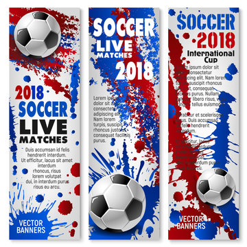 Football sport match banner with soccer ball