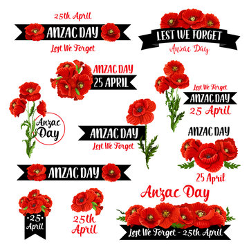 Anzac Remembrance Day badge of red poppy flower