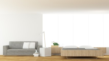 The interior bedroom space furniture and background white decoration minimal in hotel - wall empty space 3d rendering