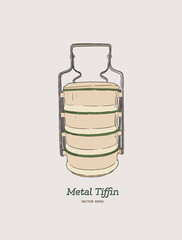 Metal tiffin thai food carrier.