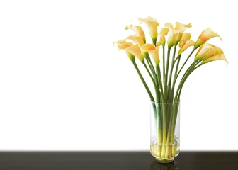 Photo sur Aluminium Nénuphars Yellow calla lily flower in vase