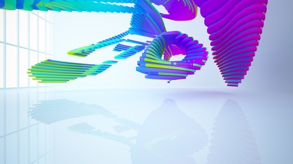 Fototapeta na wymiar Abstract white and colored gradient parametric interiorwith window. 3D illustration and rendering.