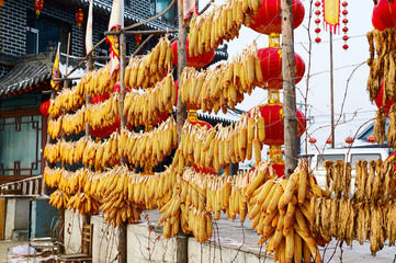 Corn crib and red lanterns in the Rime island.