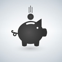 Piggy bank with coin vector illustration. Icon saving or accumulation of money, investment. Icon piggy bank in a flat style, isolated on white background. The concept of banking or business services.