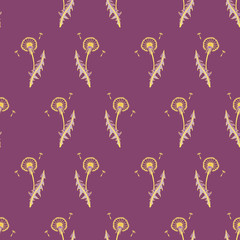 Bright flower seamless pattern with yellow dandelions.