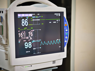 Vital sign monitor medical equipment show normal vital sign except hypertension or high blood...