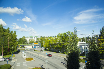 Landscape of the suburbs of Helsinki from the train window 