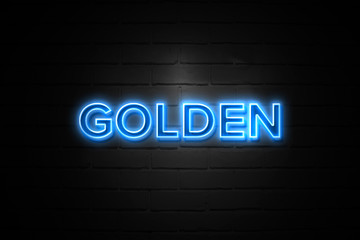 Obraz premium Golden neon Sign on brickwall