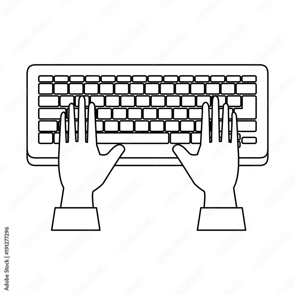 Poster computer keyboard with hands user vector illustration design