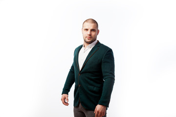 Friendly young confident business man  looking at camera. Portrait isolated over white studio background.