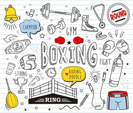 Set of colorful doodle on paper background.Doodles boxing elements
