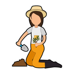 woman gardener planting avatar character vector illustration design