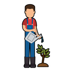 man gardener with sprinkler avatar character vector illustration design