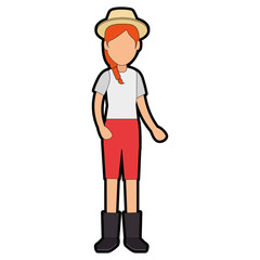 woman gardener hat avatar character vector illustration design