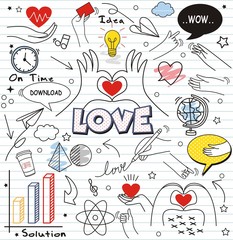 Set of  doodle on paper background.Doodles hand gestures elements
