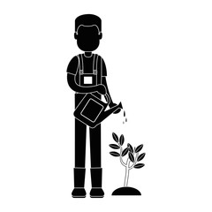 man gardener with sprinkler avatar character vector illustration design