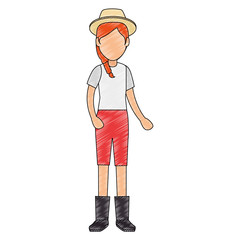 woman gardener hat avatar character vector illustration design