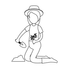 woman gardener planting avatar character vector illustration design