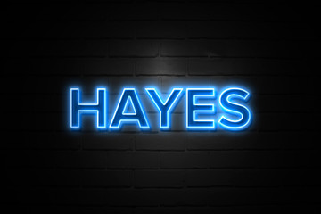 Hayes neon Sign on brickwall