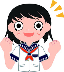 セーラー服を着たショートカットの女子生徒　元気