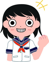 セーラー服を着たショートカットの女子生徒　笑う