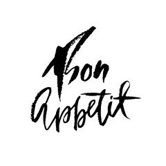Bon Appetit. Hand drawn phrase. Modern dry brush lettering. Vector illustration.