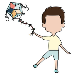 cute and little boy flying a kite vector illustration design