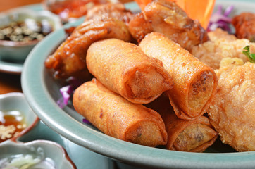 Close up of  fried spring rolls