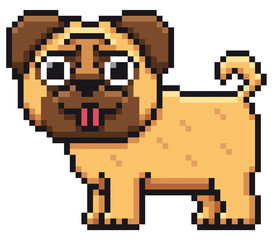 Vector illustration of Cartoon Dog pug - Pixel design