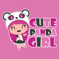 Cute panda girl vector cartoon illustration for kid t-shirt background design, postcard, and wallpaper