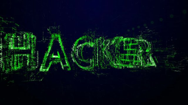 word Hacker. Beginning of the transmission or the show. Tech header made up of small numbers and symbols