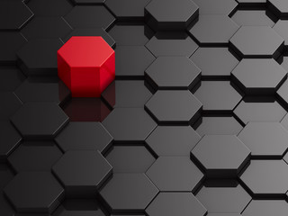 Black hexagon background with red element