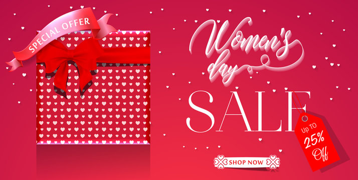 Womens day sale 25% Off banner template for social media advertising, invitation or poster design. Vector illustration. Special offer Background for women's day celebration.