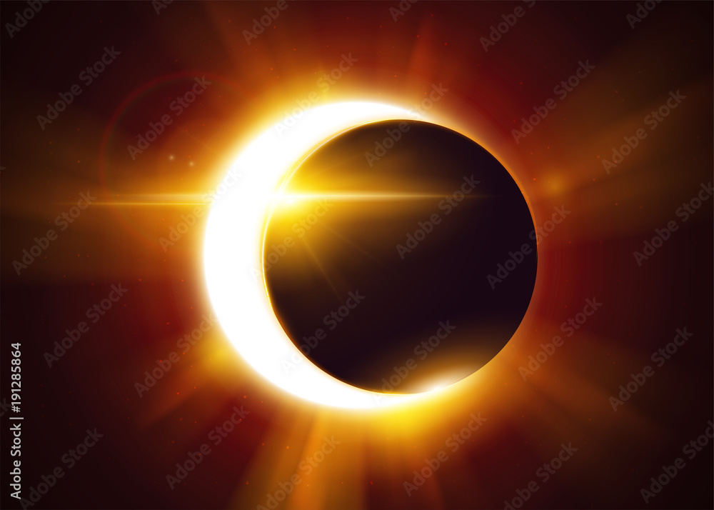 Wall mural partial solar eclipse. natural astronomical phenomenon. shadow of the moon and aura of solar corona.