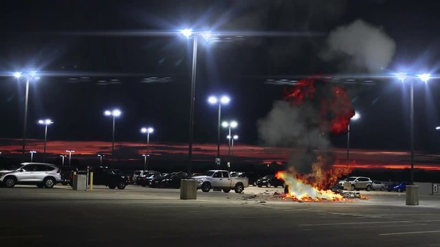Car Bomb Explosion on Parking Lot Garage at Dusk VFX, 4K