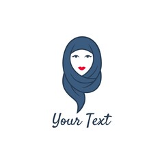Hijab Logo. Young Lovely Muslim Girl Flat Design Logo Vector, Template