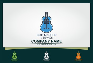 guitar music shop and service logo