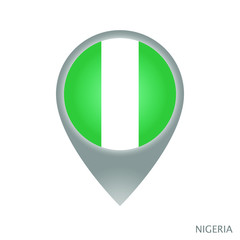 Map pointer with flag of Nigeria. Gray abstract map icon. Vector Illustration.