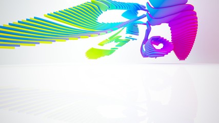 Abstract white and colored gradient parametric interiorwith window. 3D illustration and rendering.