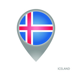 Map pointer with flag of Iceland. Gray abstract map icon. Vector Illustration.